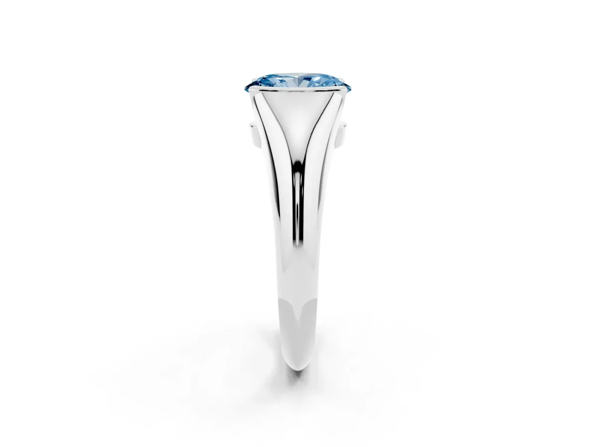 Fancy Blue Oval Cut Solitaire Tension Set Diamond Ring Silver