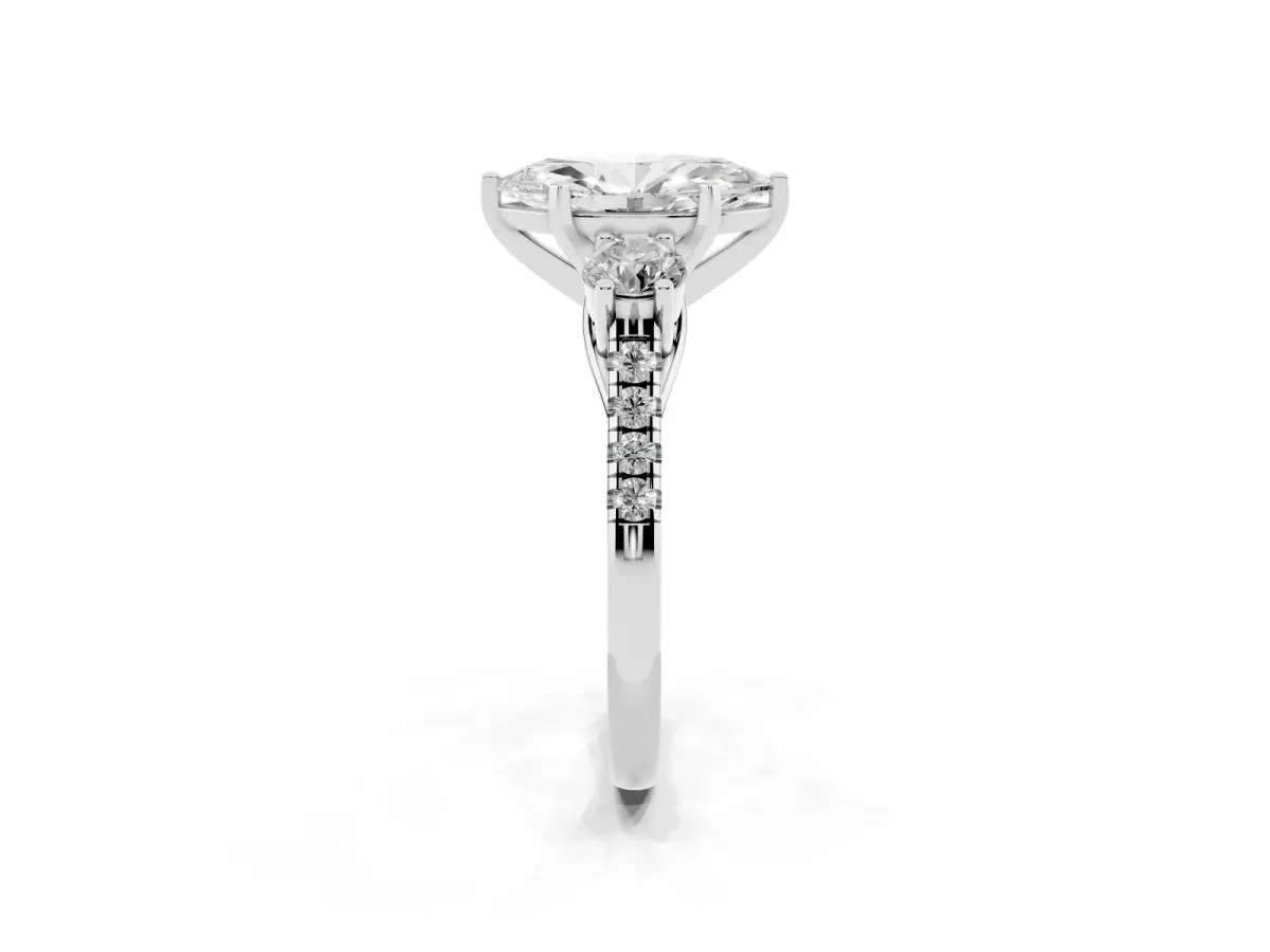 Three-Stone Marquise Cut Diamond Pavé Band with Four-Prong Setting Silver