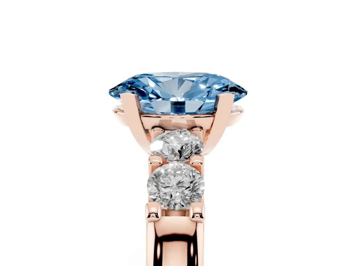 Fancy Blue Oval Cut Brilliant Cut Diamond Five-Stone Prong Set Engagement Ring with Channel Band Rose gold