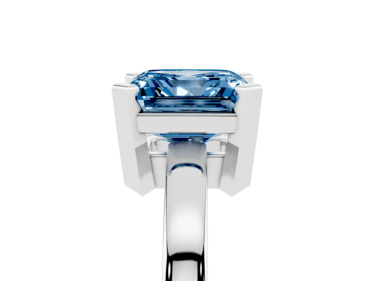 Fancy Blue Asscher Cut Cut Solitaire Ring with Four-Prong Setting and Classic Band Silver