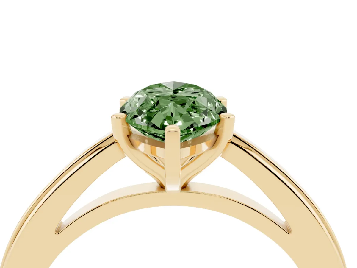Fancy Green Marquise Cut Solitaire Diamond Ring with Four-Prong Setting and Classic Band Yellow gold