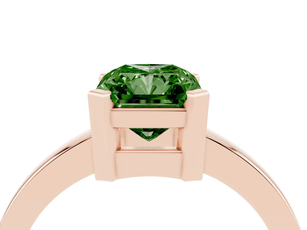 Fancy Green Radiant Cut Cut Solitaire Ring with Four-Prong Setting and Classic Band Rose gold
