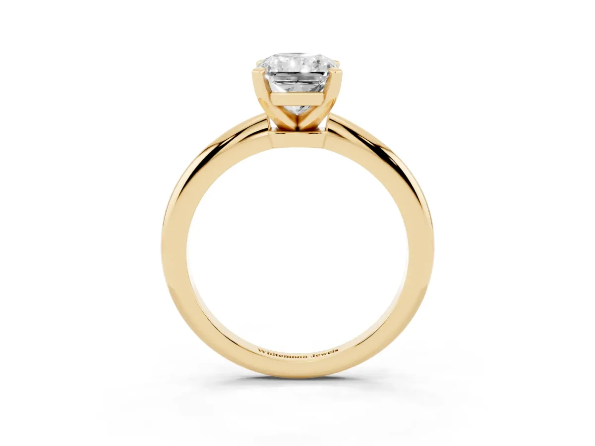 Radiant Cut Diamond Solitaire Ring with Prong Setting and Classic Band Yellow gold