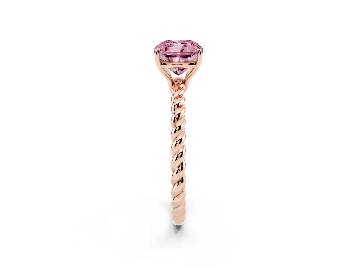 Fancy Pink Cushion Cut Solitaire Twisted Band 4-Prong Ring Rose gold