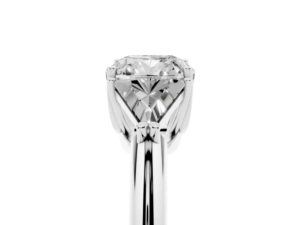 Three-Stone Cushion Cut Diamond Engagement Ring with Trillion Side Stones and Prong Setting Silver