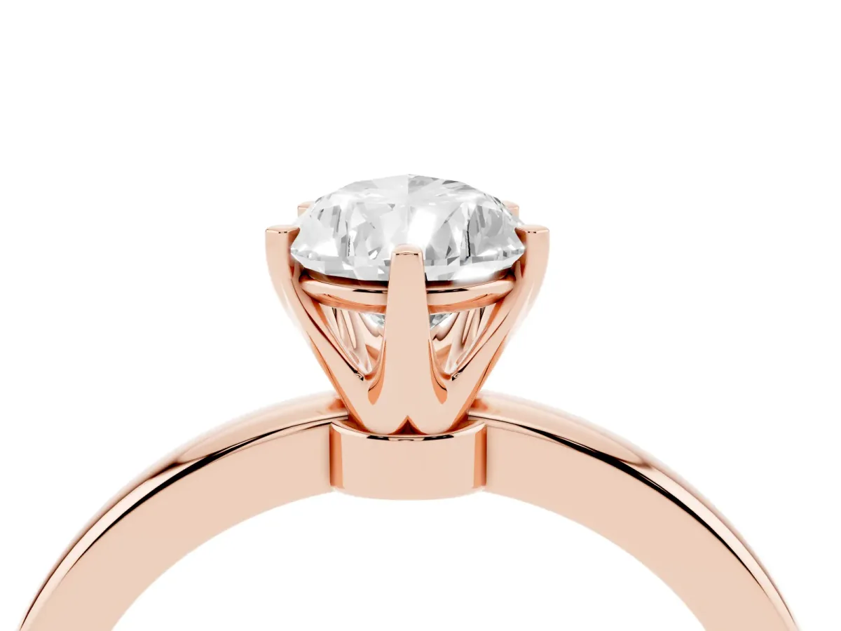 Pear Cut Solitaire Diamond Ring with Six-Prong Setting on a Classic Band Rose gold