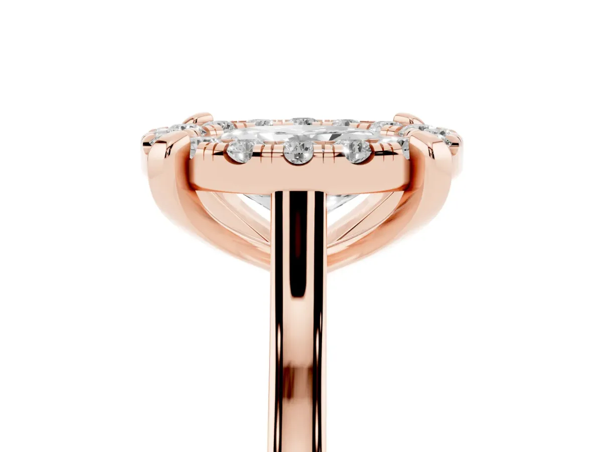 Oval Cut Diamond Cluster Halo Solitaire with Four-Prong Setting Rose gold