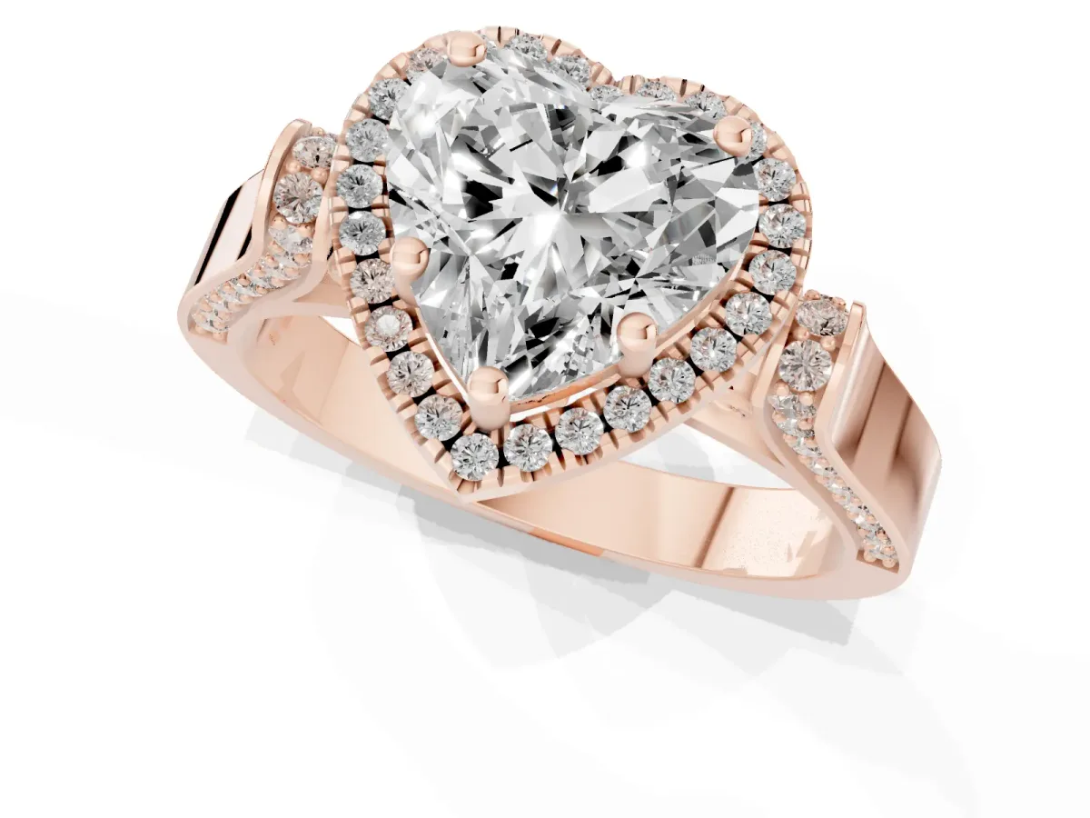 Heart Cut Halo Round Diamond Twist Band with Four-Prong Setting Rose gold