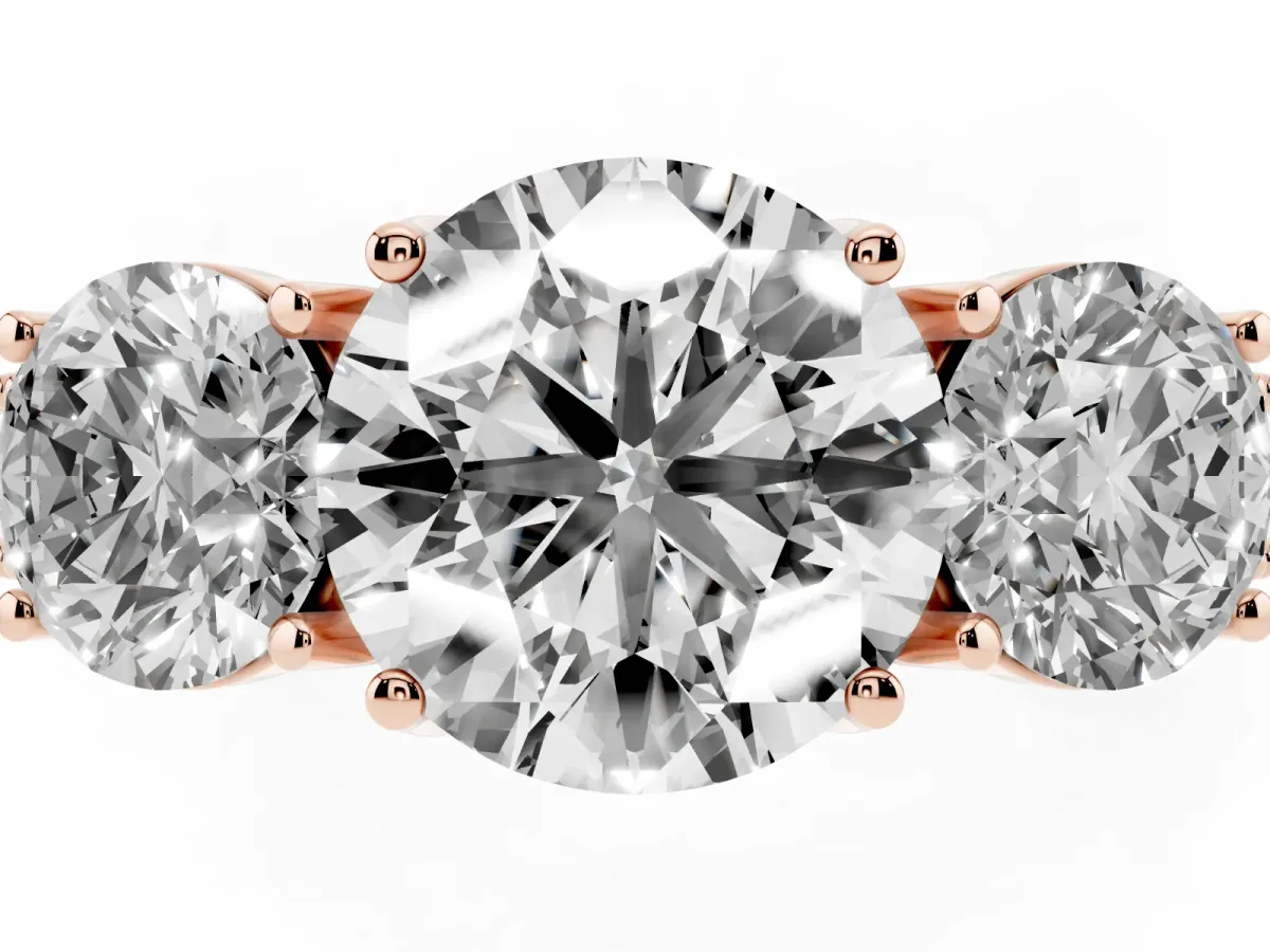 Three-Stone Round Cut Cut Milgrain Pavé Engagement Ring Rose gold