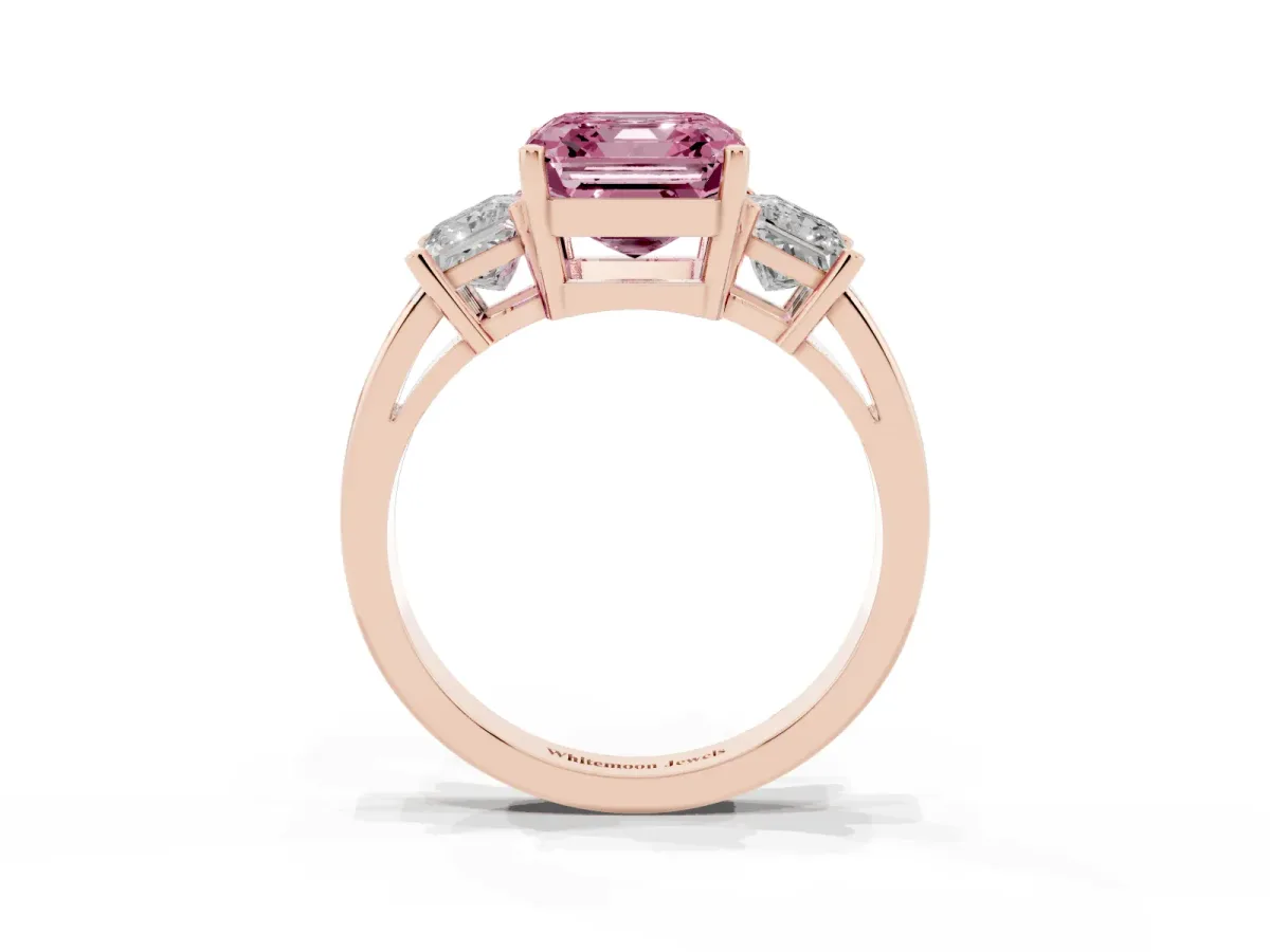 Fancy Pink Three-Stone Asscher Cut Cut Solitaire Ring with Prong Setting Rose gold