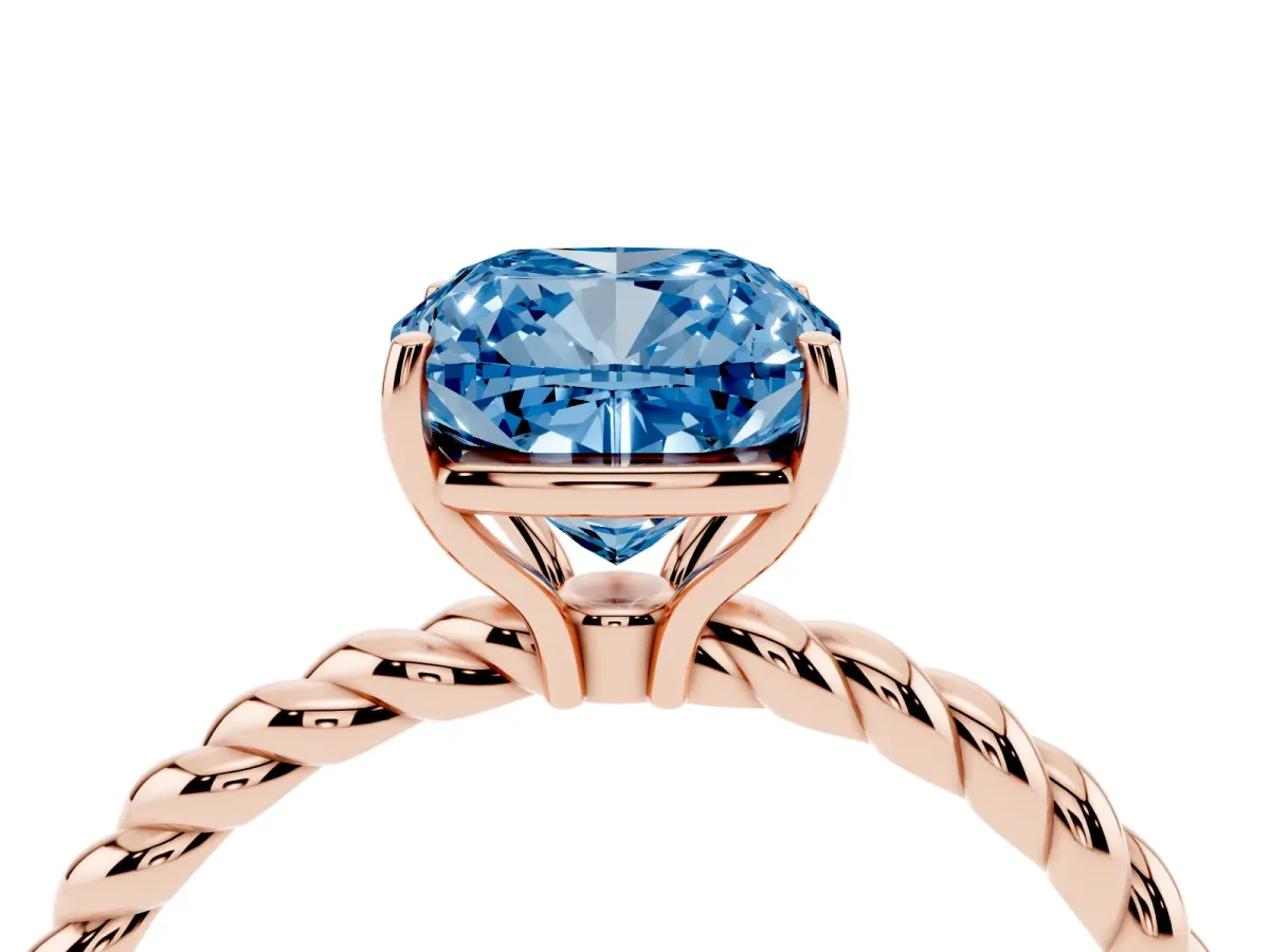 Fancy Blue Cushion Cut Solitaire Twisted Band 4-Prong Ring Rose gold