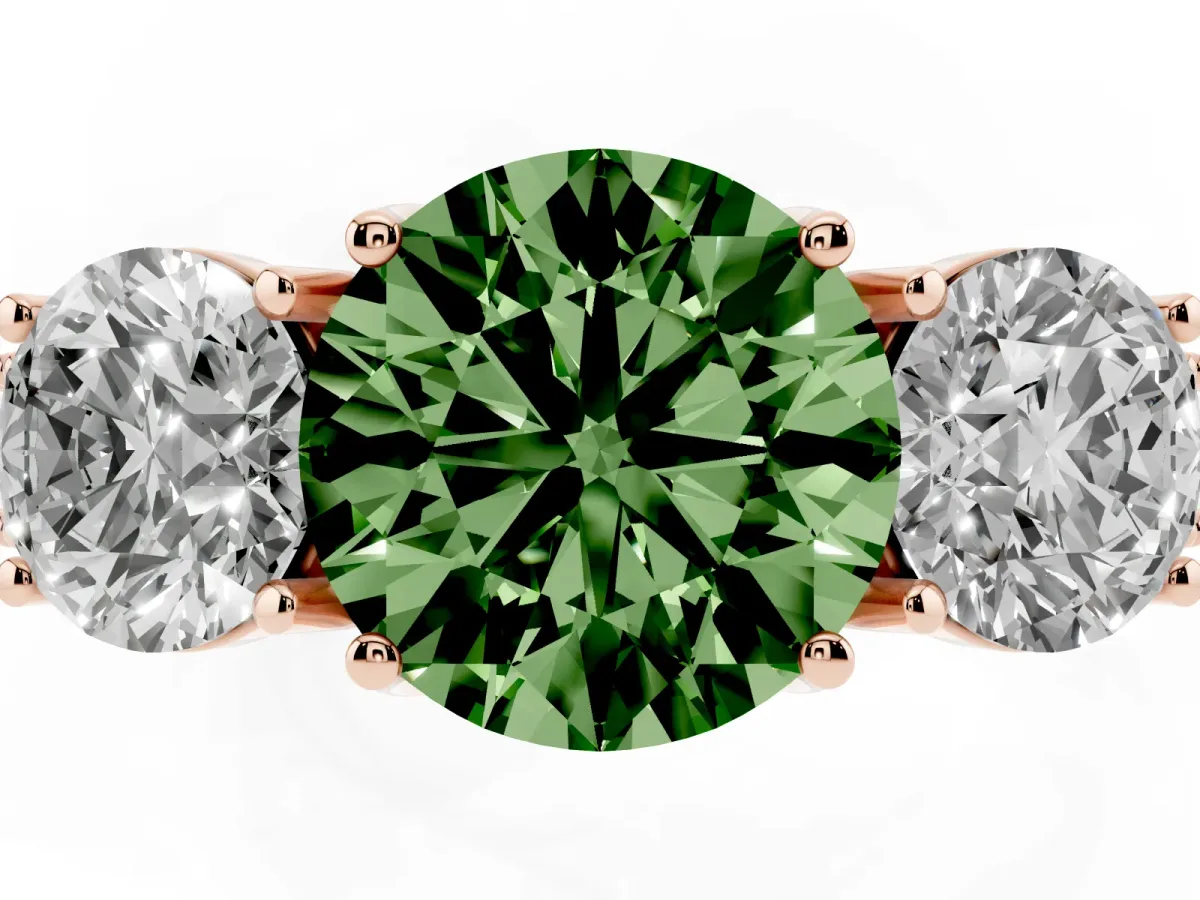Fancy Green Three-Stone Round Cut Cut Milgrain Pavé Engagement Ring Rose gold