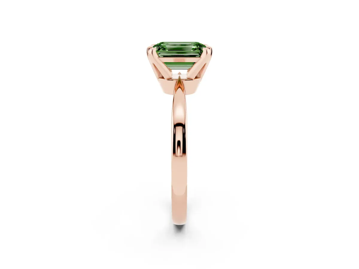 Fancy Green Emerald Cut Solitaire Engagement Ring with Six-Prong Setting and Tapered Band Rose gold