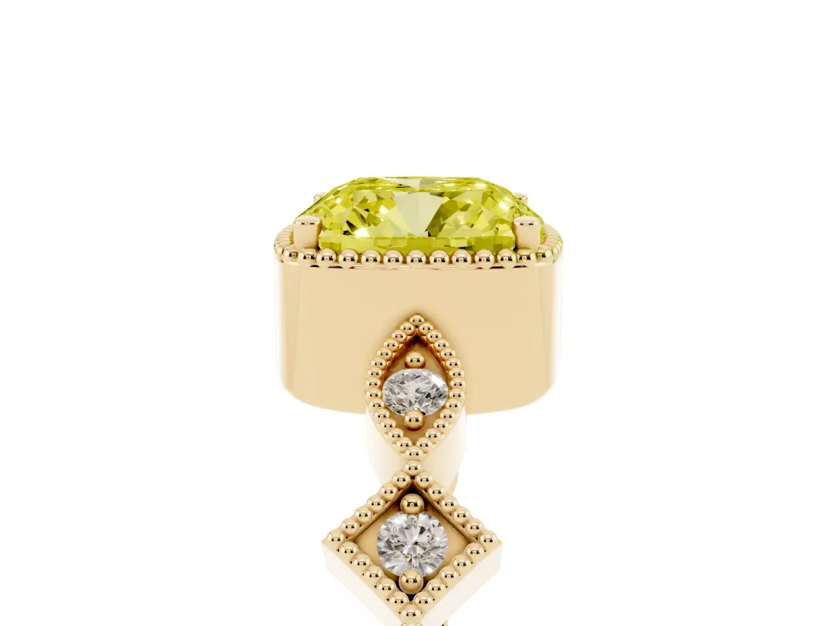 Fancy Yellow Cushion Cut Milgrain Marquise Diamond Twist Band Ring Yellow gold