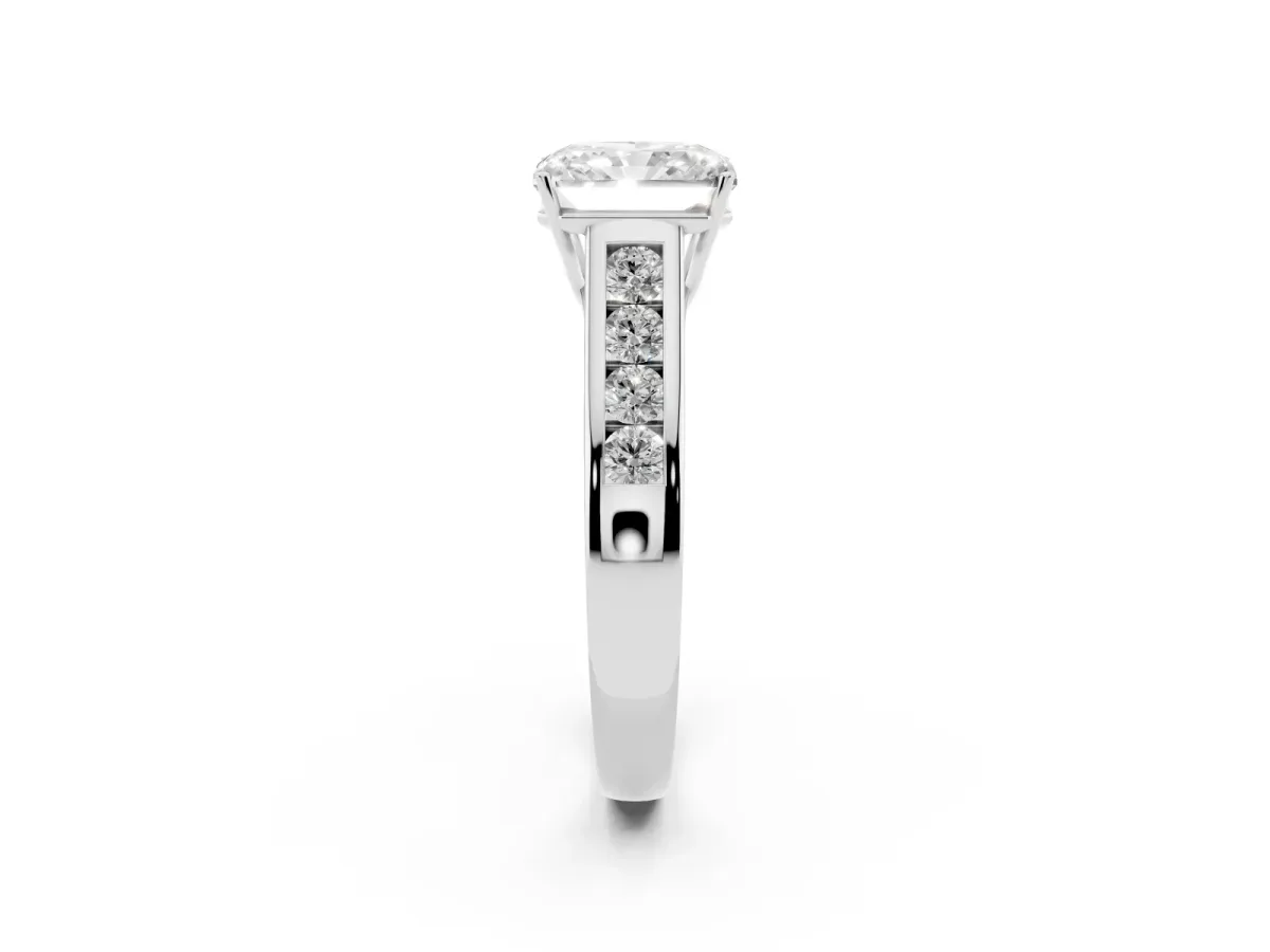 Radiant Cut Brilliant Channel-Set Solitaire Ring with Four-Prong Setting Silver