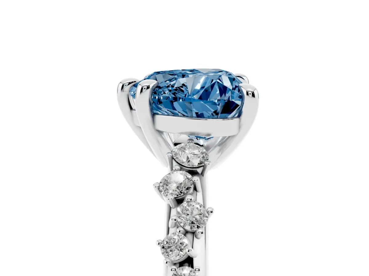 Fancy Blue Heart Cut Cut Diamond Vine Band with Four-Prong Setting Platinum