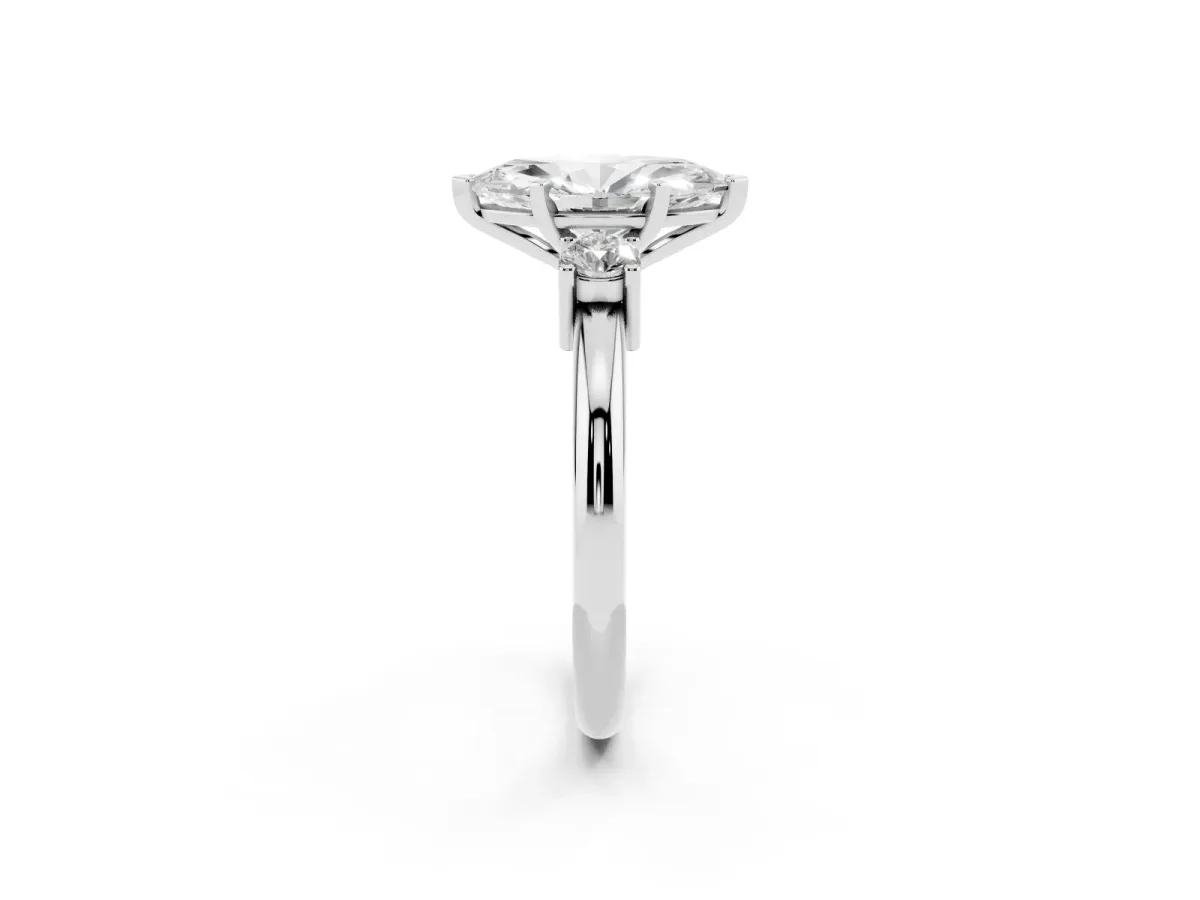 Three-Stone Marquise Cut Cut Diamond Solitaire with Prong Setting and Classic Band Silver
