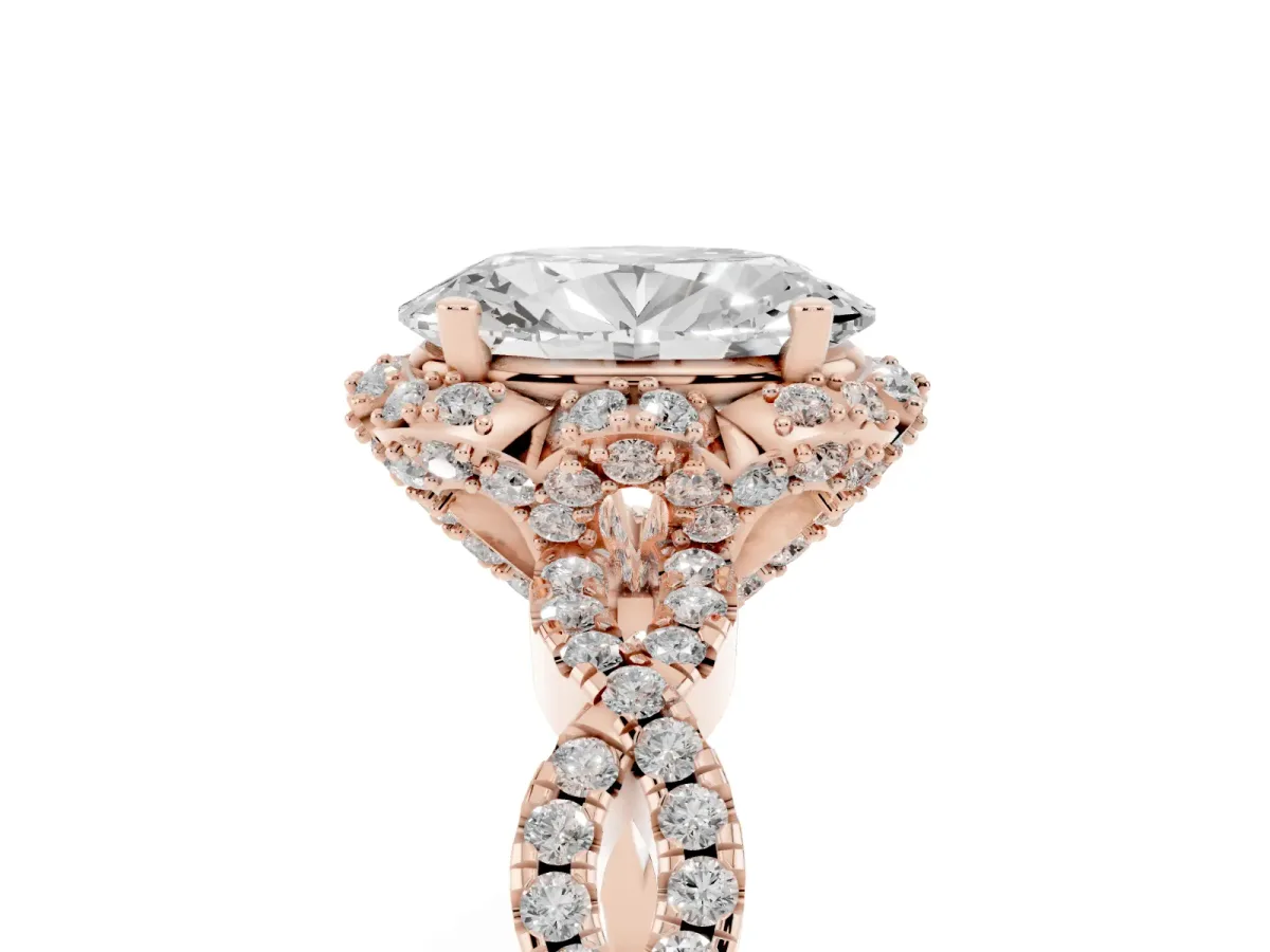 Oval Cut Halo Twist Band Solitaire Ring with Six-Prong Setting Rose gold