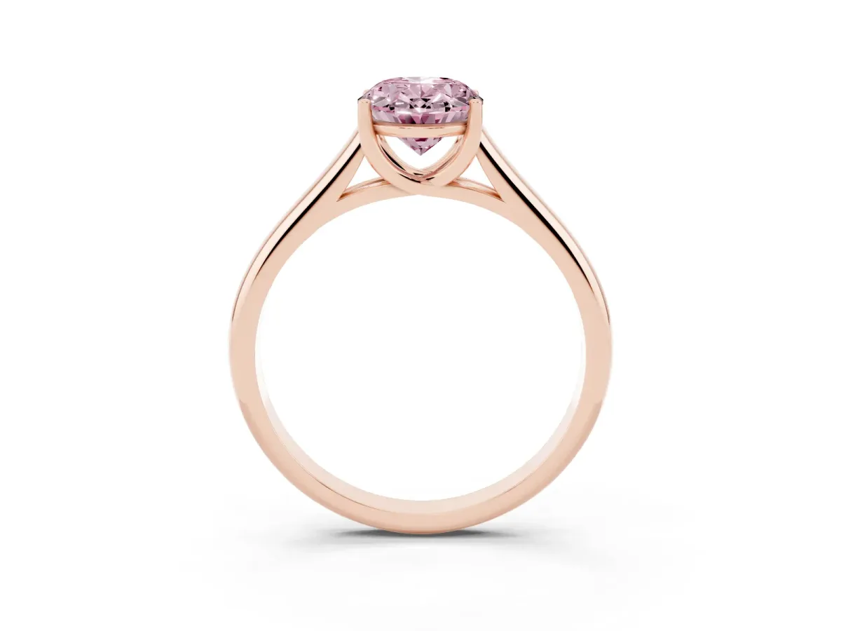 Fancy Pink Oval Cut Solitaire Engagement Ring with Tapered Band and Four-Prong Setting Rose gold