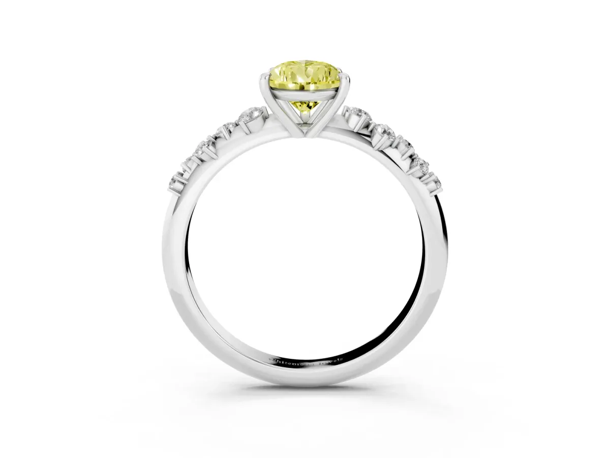 Fancy Yellow Pear Cut Diamond Cluster Side Stone Solitaire Ring with Prong Setting Silver