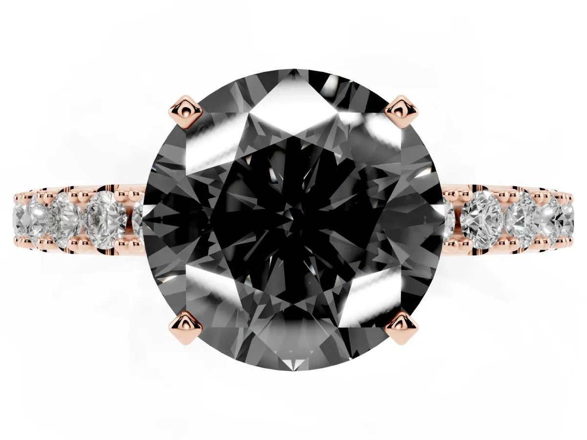 Fancy Black Round Cut Diamond Solitaire Pavé Band with Four-Prong Setting Rose gold