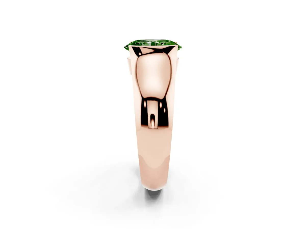 Fancy Green Oval Cut Solitaire Bezel Set Diamond Ring with Wide Band Rose gold
