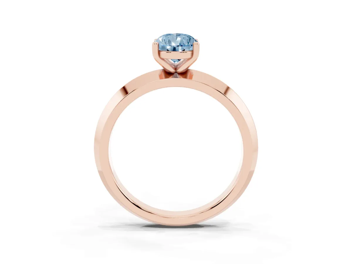Fancy Blue Pear Cut Cut Solitaire Engagement Ring with Flat Band and Four-Prong Setting Rose gold
