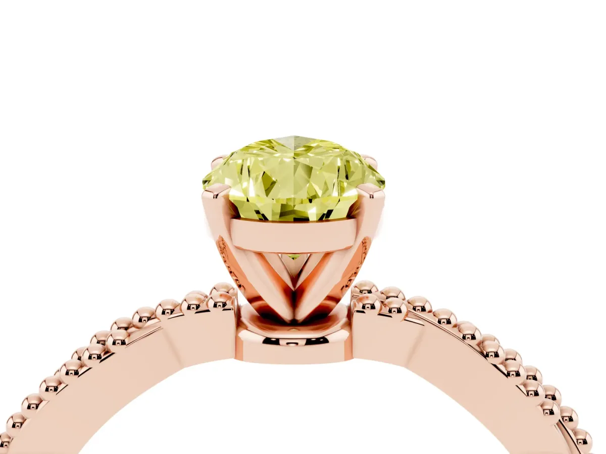 Fancy Yellow Pear Cut Solitaire Twisted Band with Bead Prong Setting Rose gold