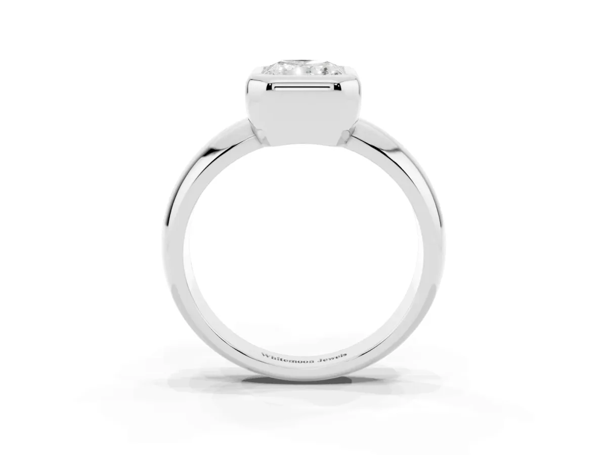 Bezel Set Radiant Cut Solitaire Ring with Wide Band Platinum