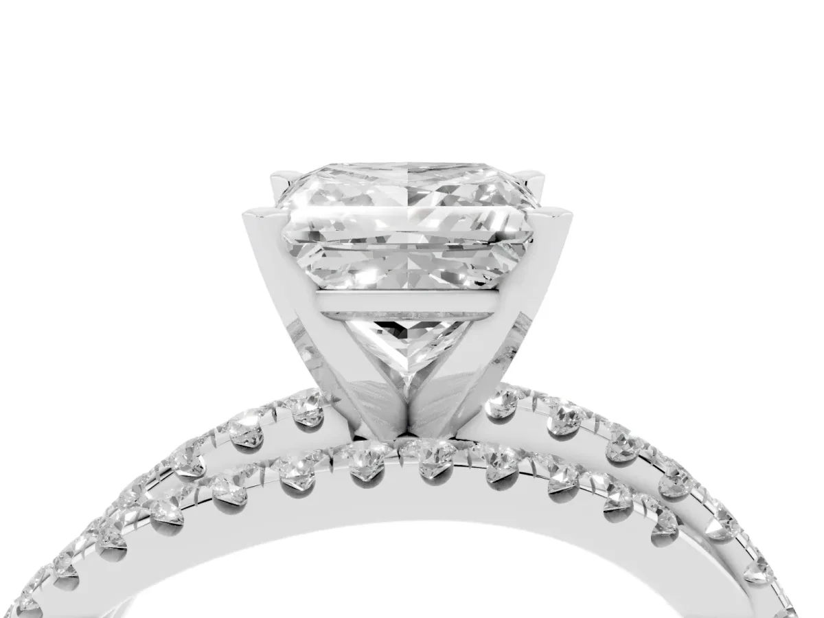 Princess Cut Solitaire Twist Band with Pavé Setting and Four-Prong Setting Silver