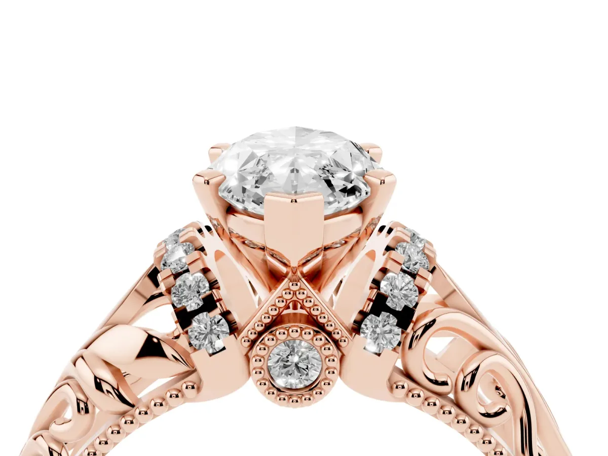 Marquise Cut Solitaire Filigree Engagement Ring with Halo and Prong Setting Rose gold