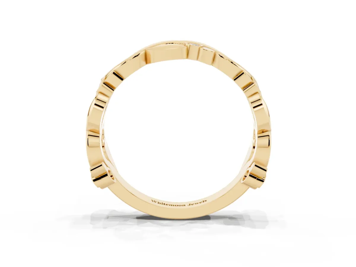 Round Diamond Leaf Eternity Band with Bezel Setting Yellow gold