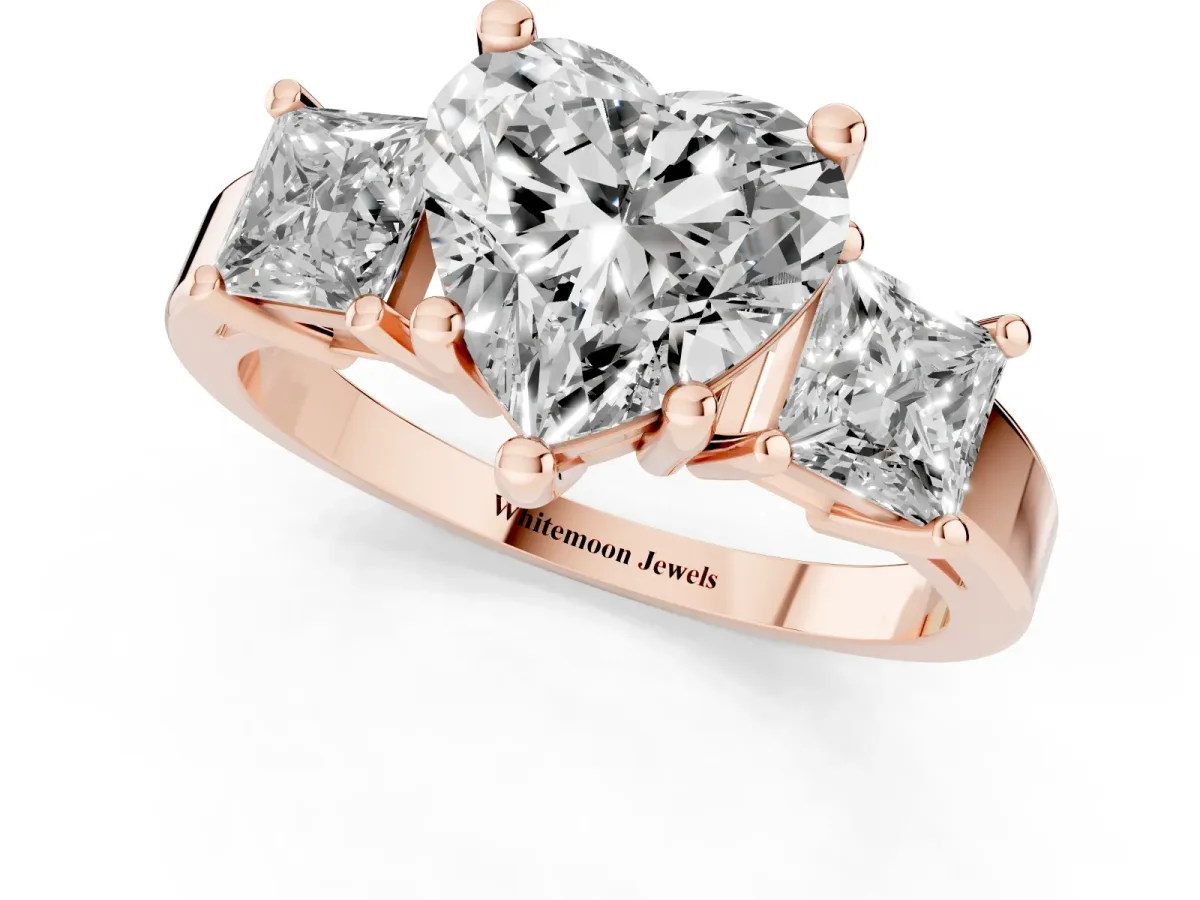 Three-Stone Heart Cut Cut Solitaire Ring with Prong Setting Rose gold