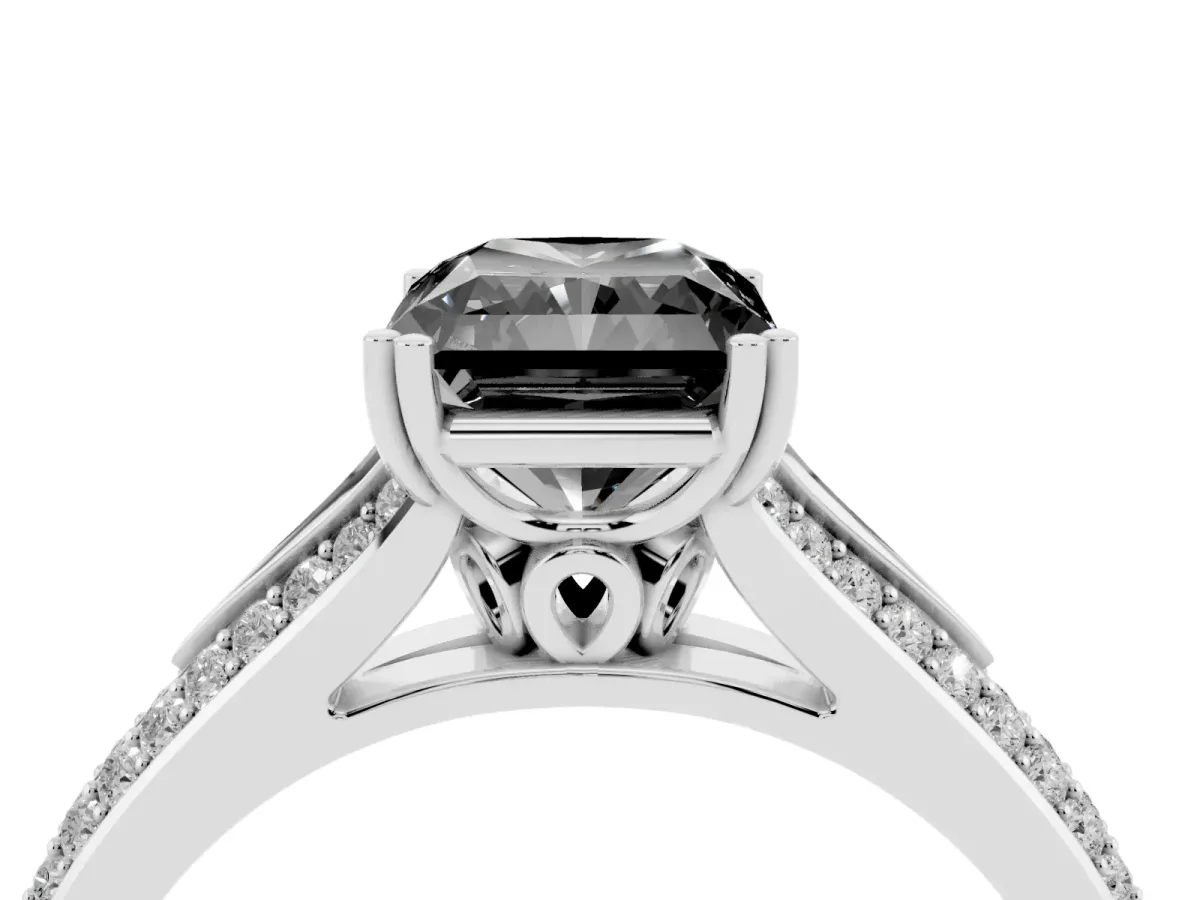 Fancy Black Radiant Cut Diamond Split Shank Engagement Ring with Pavé Band Silver
