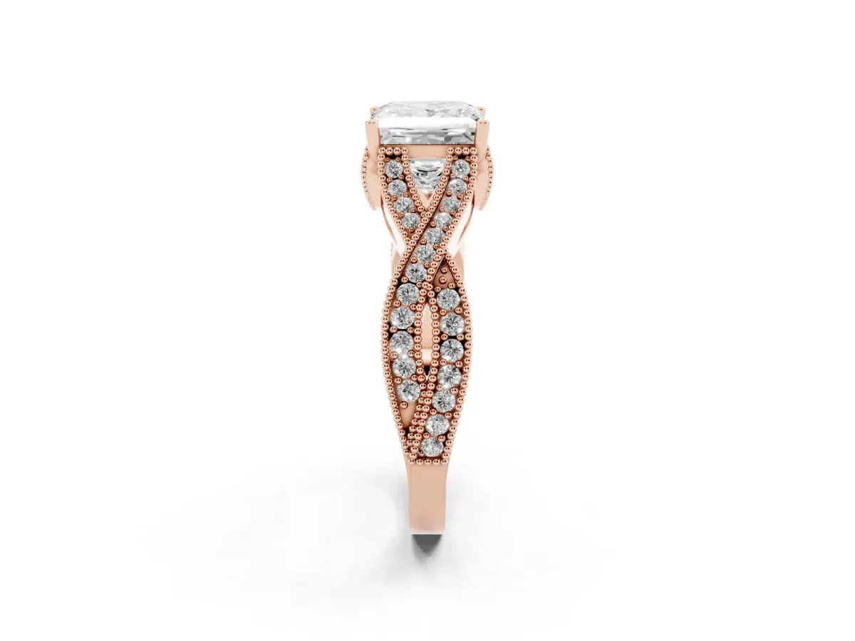 Princess Cut Cut Diamond Twisted Band with Milgrain Pave Setting and Four-Prong Setting Rose gold
