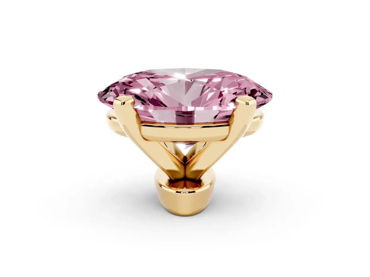 Fancy Pink Oval Cut Diamond Solitaire Ring with Prong Setting and Classic Band Yellow gold