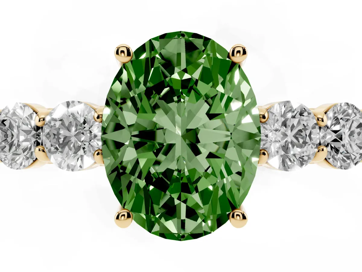 Fancy Green Oval Cut Cut Diamond Five-Stone Prong Set White Gold Ring Yellow gold