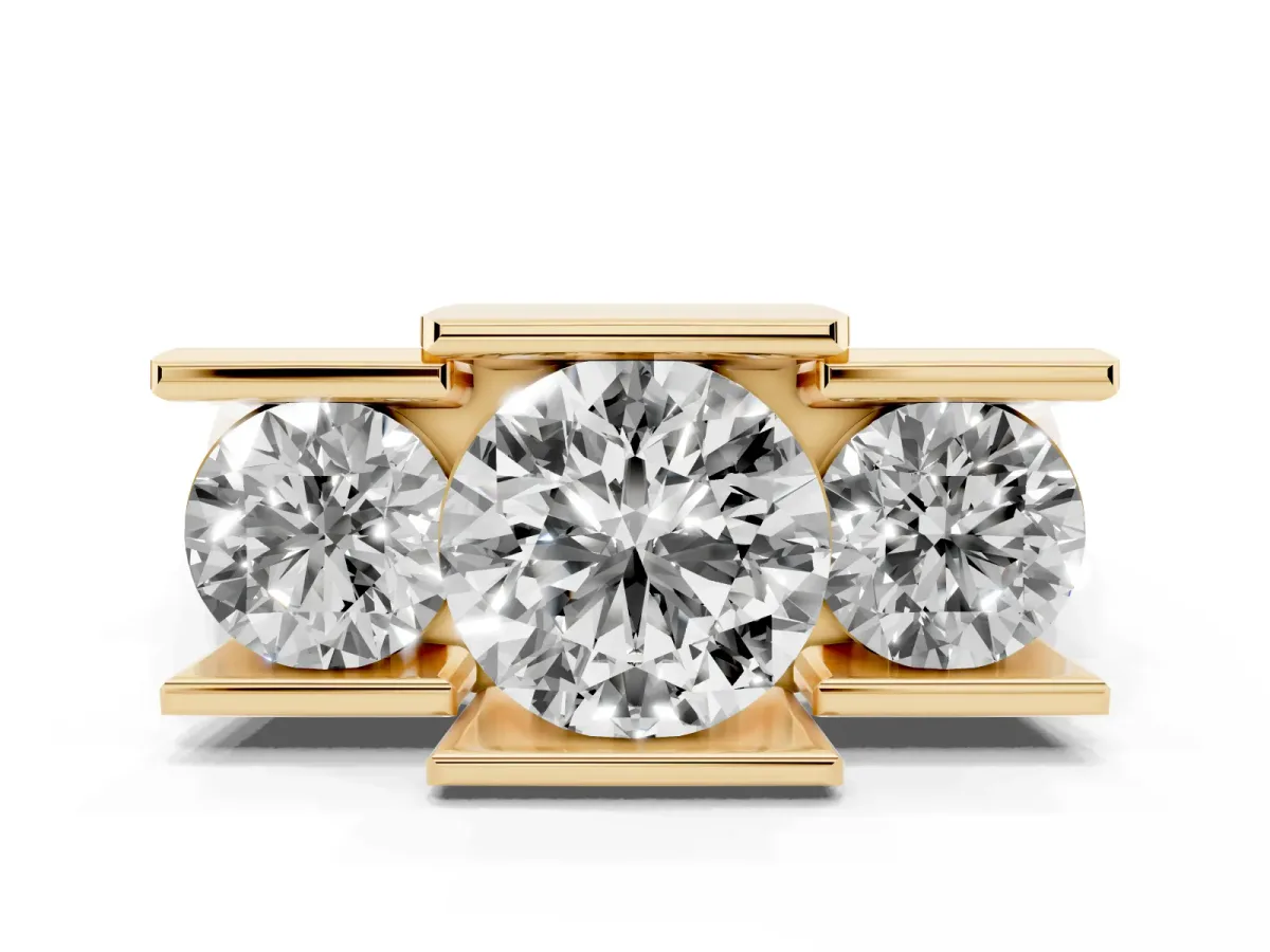 Three Stone Round Cut Cut Channel Set Diamond Ring Yellow gold