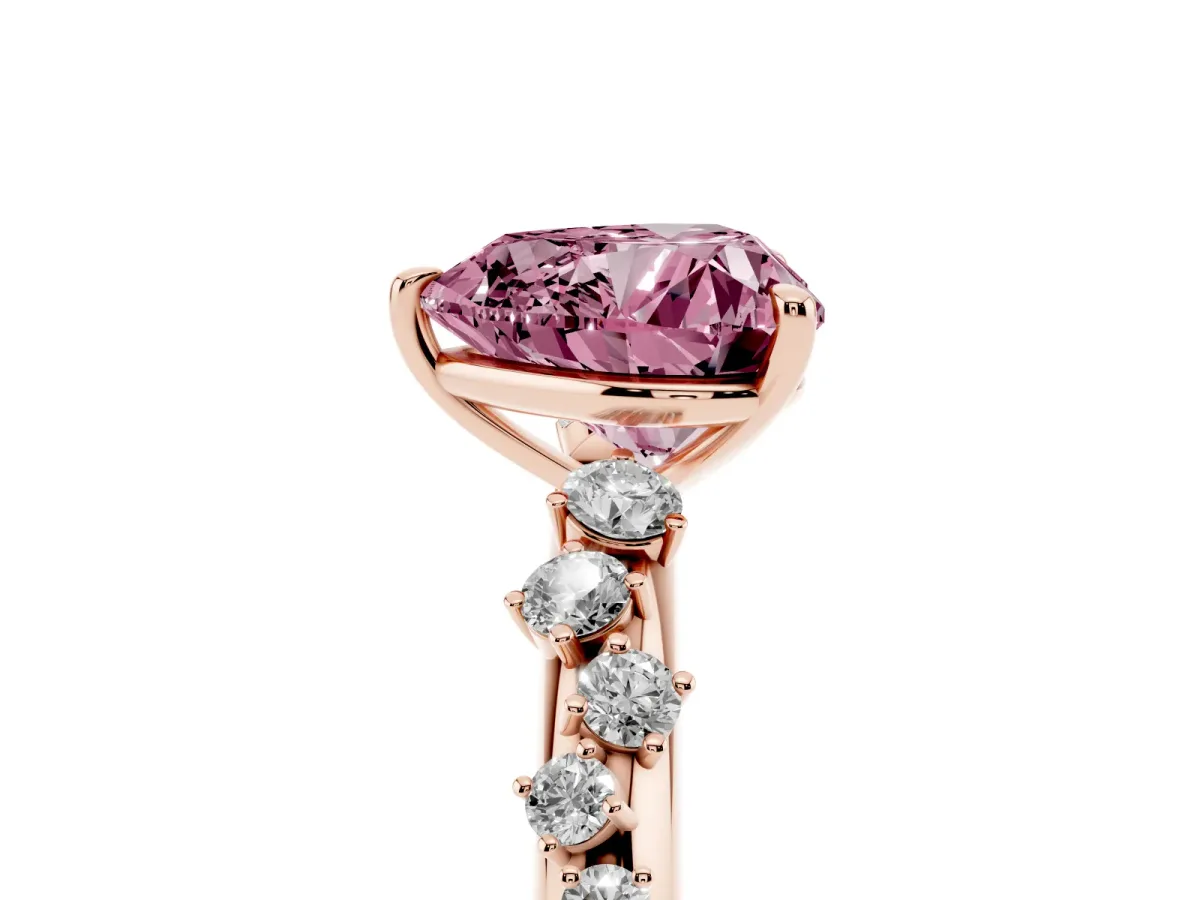 Fancy Pink Heart Cut Diamond Cluster Prong-Set Solitaire Ring Rose gold