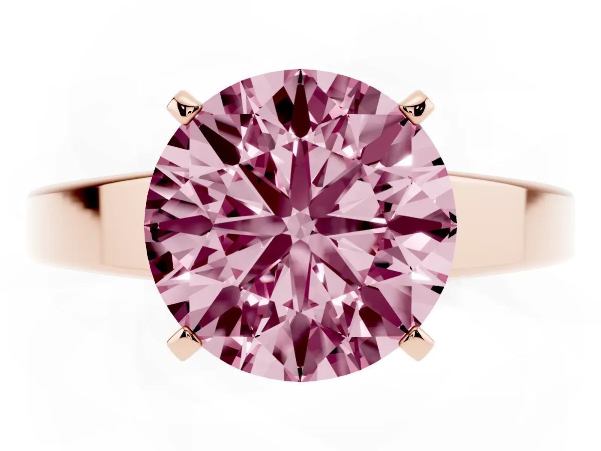 Fancy Pink Round Cut Solitaire Engagement Ring with Four-Prong Setting and Tapered Band Rose gold