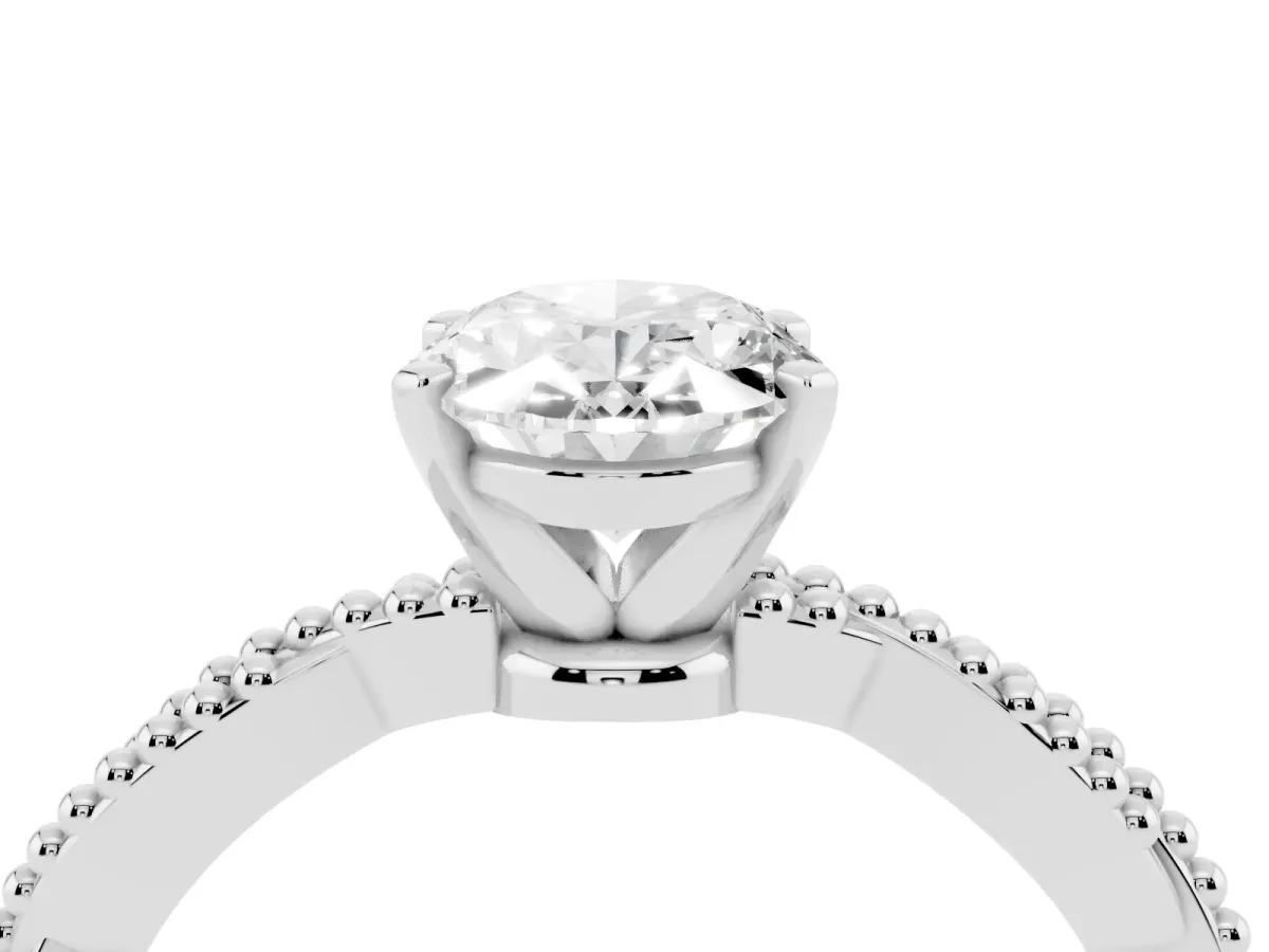 Oval Cut Solitaire Twisted Band with Bead Prong Setting Silver