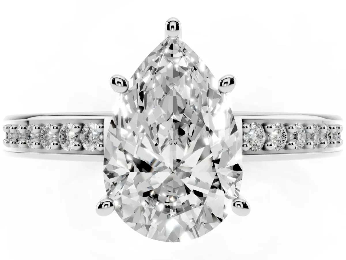 Pear Cut Solitaire Pavé Band Prong Setting Ring Silver