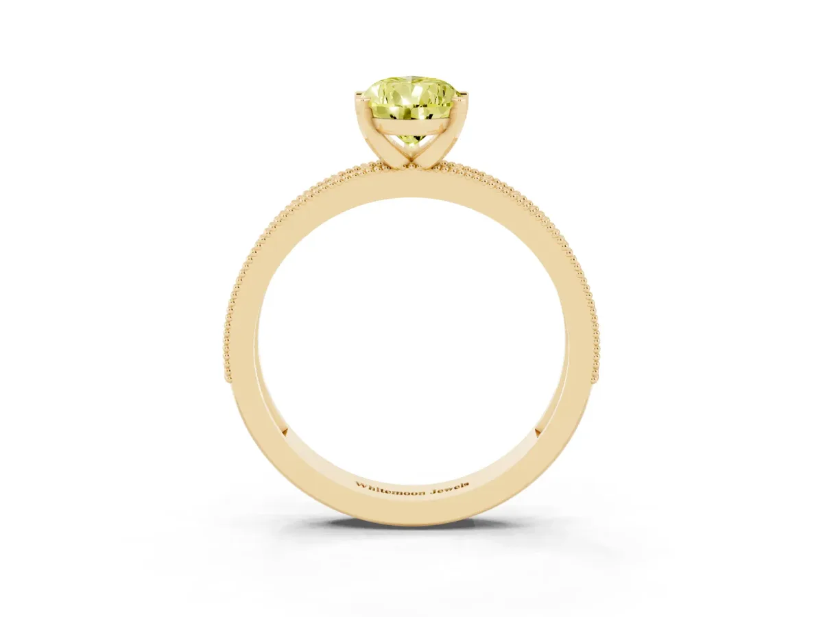 Fancy Yellow Pear Cut Diamond Milgrain Pavé Engagement Ring with Four-Prong Setting Yellow gold