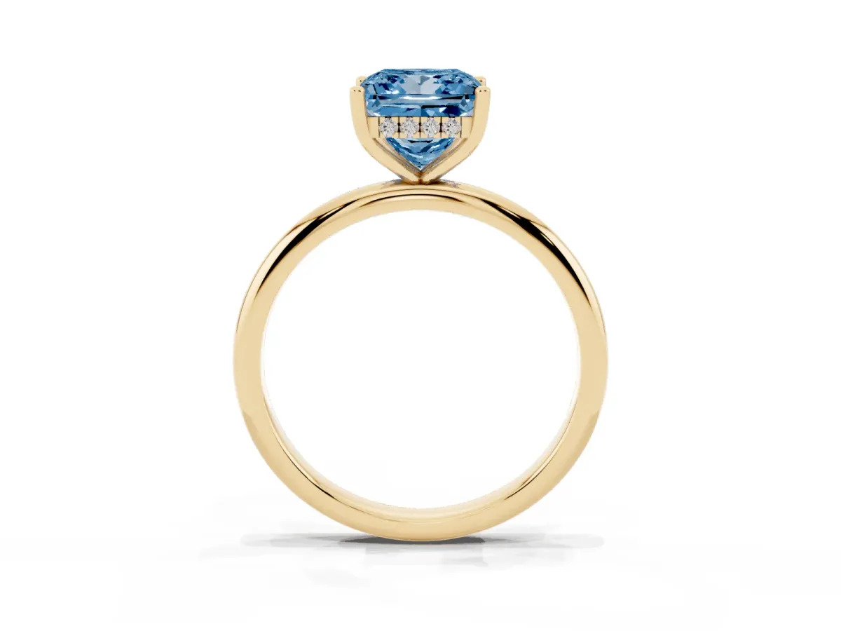 Fancy Blue Princess Cut Cut Solitaire Engagement Ring with Four-Prong Setting and Classic Band Yellow gold
