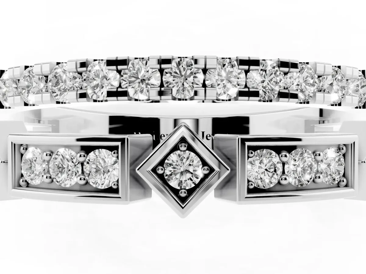 Pavé Round Diamond Channel Set Dual Band with Prong Setting Platinum