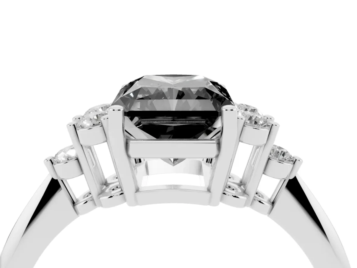 Fancy Black Radiant Cut Cut Diamond Cluster Ring with Solitaire Band and Four-Prong Setting Silver