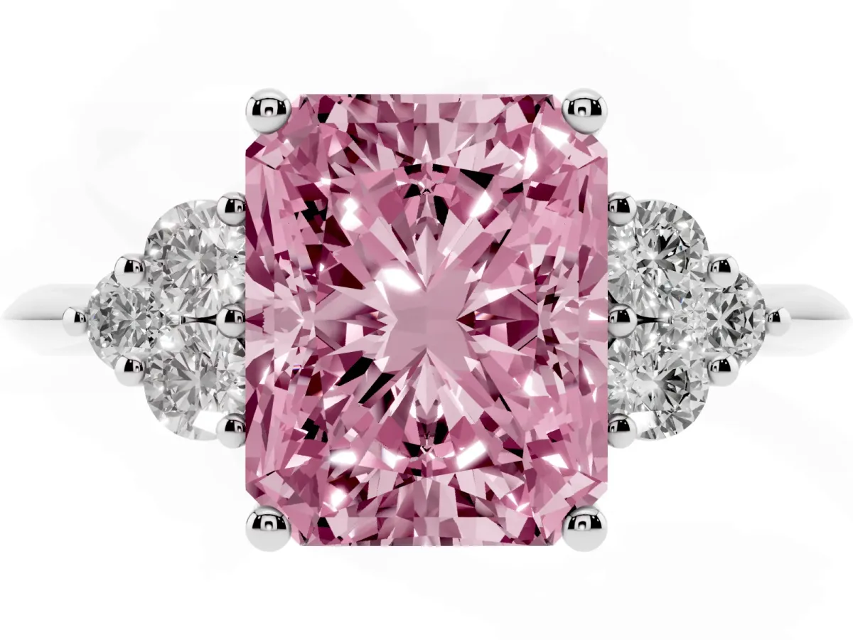 Fancy Pink Radiant Cut Cut Diamond Cluster Ring with Solitaire Band and Four-Prong Setting Silver