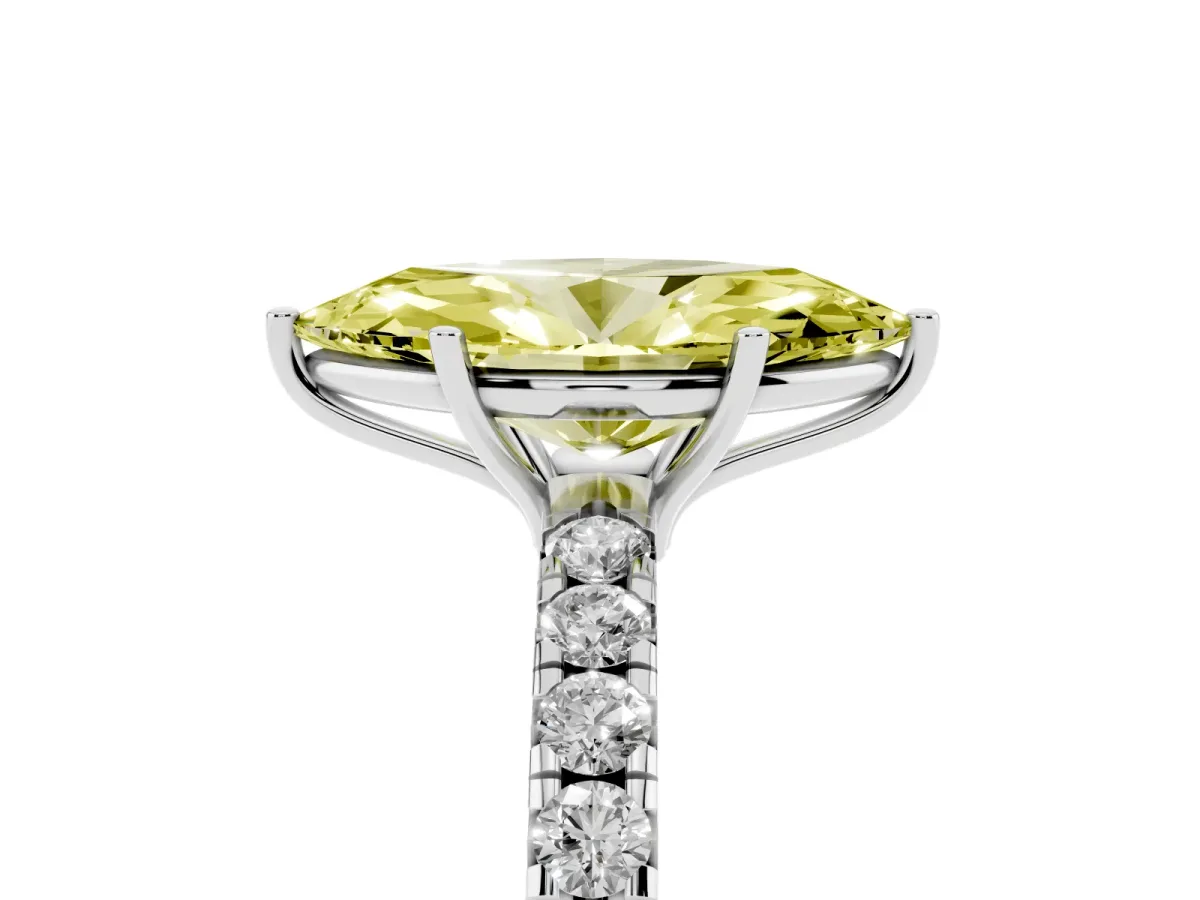 Fancy Yellow Marquise Cut Diamond Pavé Solitaire Engagement Ring with Four-Prong Setting Silver