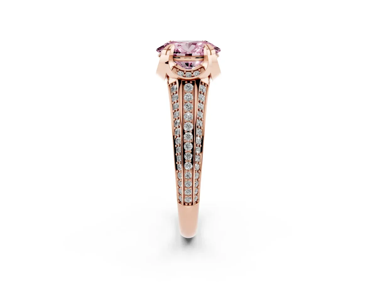 Fancy Pink Oval Cut Solitaire Pave Split Shank Ring with Four-Prong Setting Rose gold