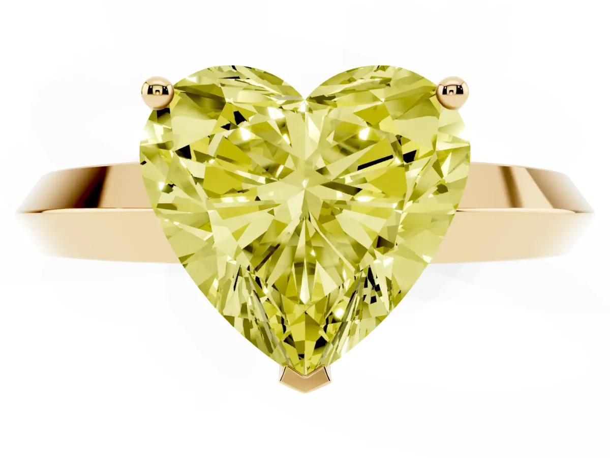 Fancy Yellow Heart Cut Cut Solitaire Engagement Ring with Flat Band and Four-Prong Setting Yellow gold